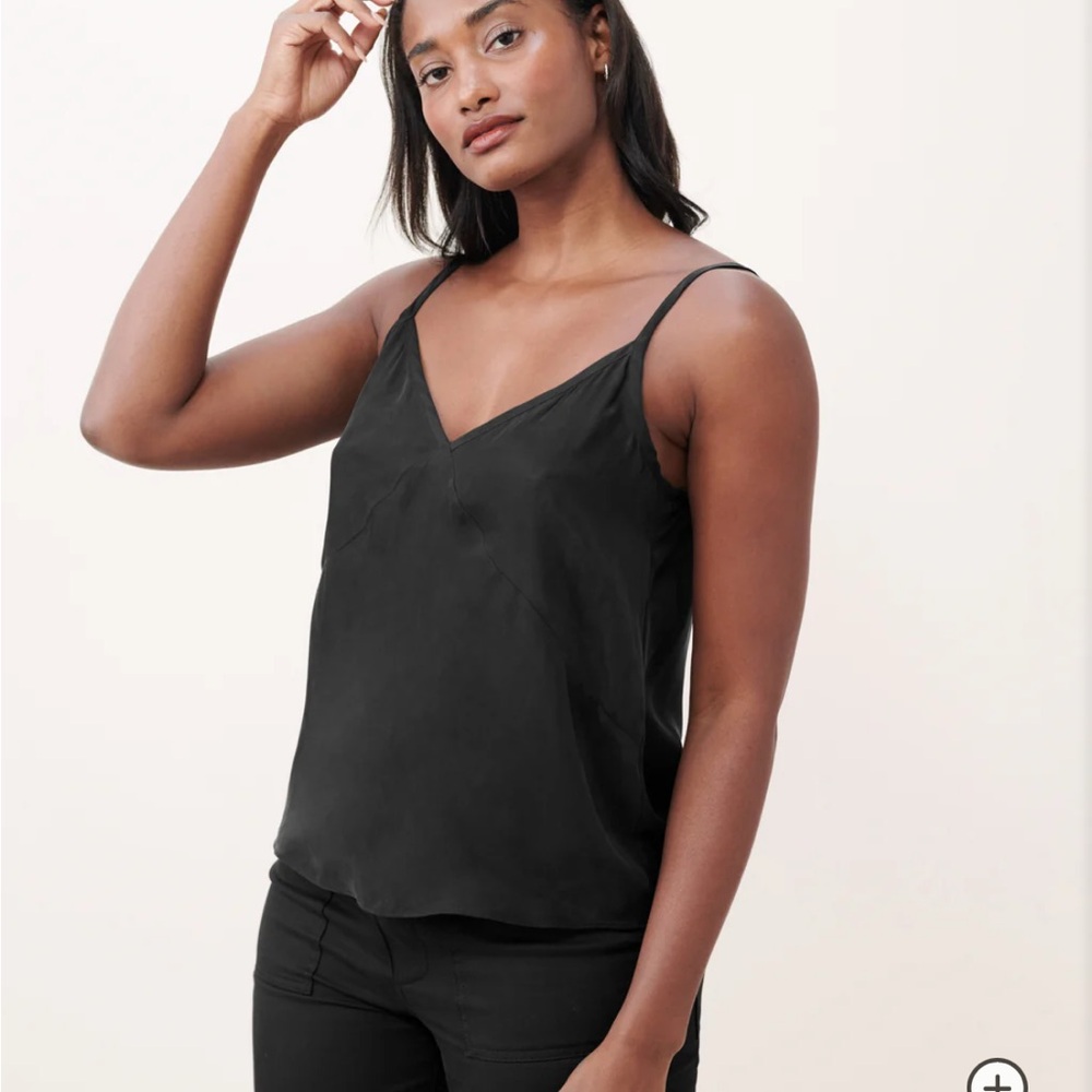 Jenni Kayne Black Silk V-Neck Spaghetti Strap Tank Top
